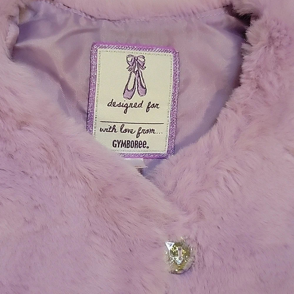 Gymboree Purple Faux Fur Vest With Big Crystal Button Girls Size 5/6
